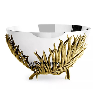 Support design en forme de palmier plaqué or avec bol en métal argenté brillant Bol traditionnel sur pied parfait pour les fêtes et les événements - Product Image 1