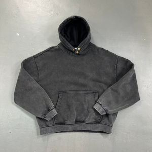 เสื้อฮู้ดดี้ผ้าฝ้ายทรงโอเวอร์ไซส์แบบหนาพิเศษ ล้างสีแบบแอซิด สำหรับผู้ชาย พิมพ์ลายหัวใจ ประดับคริสตัล ตะเข็บแบบ Reserve ทรงบ็อกซี่ ลุคทำเก่า ODM - Product Image 4