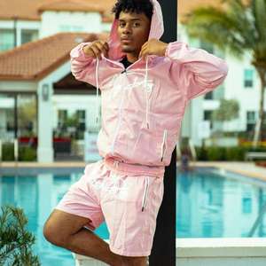 Chaqueta de chándal cortavientos con logotipo unisex, chándal corto de dos piezas de nailon para correr, pantalones cortos, conjuntos cortavientos para hombre - Product Image 6