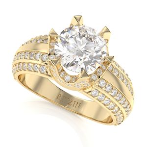 Anillo de Compromiso con Diamante de Corte Redondo, Estilo Único, Solitario con Detalles para Mujer - Product Image 2