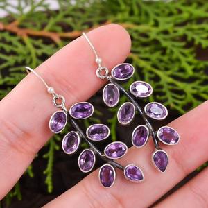 Boucles d'oreilles classiques bijoux pour femmes argent Boho Style bijoux 925 argent Sterling améthyste pierres précieuses boucles d'oreilles faites à la main cadeau pour - Product Image 2