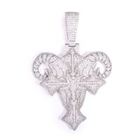 5A CZ Ziegenkopf-Kreuzanhänger-Halskette für Herren, vollständig mit Pavé besetzt, Hip-Hop-Schmuck, sofort lieferbar für Online-Modehändler