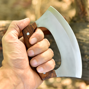 Hache Ulu de qualité industrielle à dos plat avec support en bois de frêne, inspirée des Vikings, en acier inoxydable, lame de 5 pouces - Product Image 4