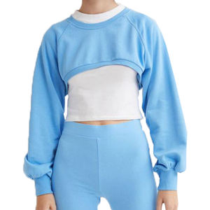 Hot Selling Custom Logo 100 % Cotton Terry Women's Blank Cropped Top Cropped Sweatshirt Hoodies Wholesale casual 2026 - Product Image 1