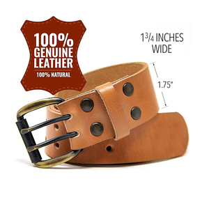 Genuine Leather Casual <b>Belt</b> With Double Prong Iron Buckle Solid Tan Color Durable Cow Hide Men's <b>Belt</b> - Product Image 4