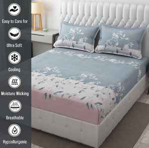 Ensemble de draps de lit 3 pièces en coton de qualité élégante Impression florale solide Style classique Confortable et idéal pour les cadeaux - Product Image 5