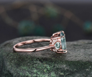 Moss AgateแหวนMinimalist 925 เงินสเตอร์ลิงผู้หญิงงานแต่งงานหมั้นของขวัญวันวาเลนไทน์แหวนเครื่องประดับ Fine - Product Image 3