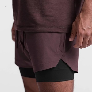Wholesale Men's Double <b>Layer</b> Woven Knit Canvas 100% Polyester Elastic Waist Sports Bottoms Bodybuilding Fitness Training Shorts - Product Image 6