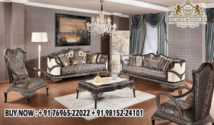 Juego de sofás tallados con acabado metálico exclusivo para sala de estar Comprar juego de sofás de 8 plazas para sala de estar Juego de sofás tallados a mano de madera de teca - Product Image 1