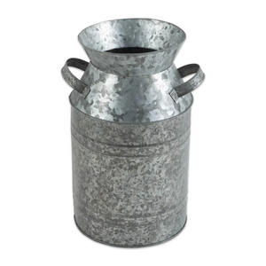 Maceta de flores de metal de hierro de caña de leche galvanizada para maceta de flores decorativa para interiores y exteriores con asas laterales - Product Image 4
