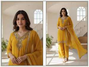 Tenue ethnique pour femmes en georgette personnalisable, travail manuel lourd, plazo OEM ODM, pour un style polyvalent - Product Image 3