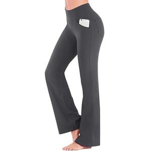 Pantalon évasé droit élastique taille haute Yoga poches décontracté vacances femmes vêtements solide basique pantalon mince pantalons longs Sport - Product Image 5