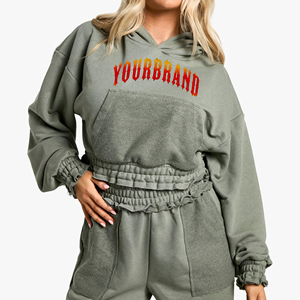 Women's Acid Wash Eco-Friendly Crop Hoodie with <b>Drop</b> Shoulder and Raw Hem Winter Casual Streetwear Sweatshirt - Product Image 1