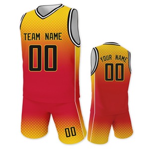 Nuevo Conjunto de camiseta de baloncesto personalizado para niños y niñas, uniforme de baloncesto con degradado rojo y amarillo, kit deportivo con número de nombre de equipo impreso - Product Image 1