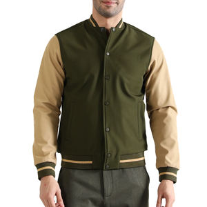 Vestes universitaires classiques pour hommes avec corps en mélange de laine, manches en simili cuir et patchs de lettres audacieux pour un style rétro authentique et athlétique - Product Image 1