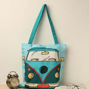 Sacs fourre-tout en toile de coton à motif dessin animé Carvaan avec logo imprimé DTF, couleur bleue, sacs cadeaux lifestyle en toile de coton - Product Image 1