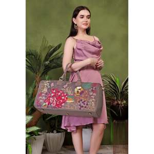 Embroidered Suede Velvet & Vegan Leather Premium Zipper Closure <b>Overnight</b> Duffel & Weekender Travel <b>Bag</b> for Gym-Eco-Friendly - Product Image 4