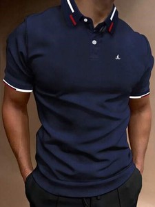 100% algodón lienzo antiarrugas verano de los hombres para Polo manga corta ancla estampado Casual/Commuter camiseta - Product Image 4