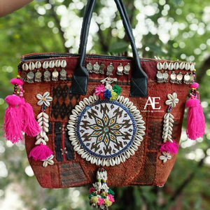 Indian Handmade Traditional Embroidered Handbag <b>Women</b> Vintage Banjara Tassel Shopping <b>Bag</b> Stylish Boho Hippie Seashell <b>Tote</b> <b>Bag</b> - Product Image 1