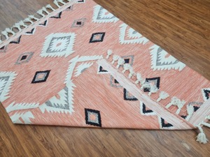 Geometric Pattern Cotton <b>Flat</b> Weave <b>Rug</b> Rectangle Bohemian Style Handmade with Tassels for Living Room Home Use - Product Image 4