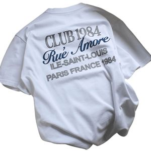 T-shirt Rue Amore Script t-shirt bianca Unisex 250GSM in cotone rilassata serigrafata 1984 Club Paris francia Premium streettwear t-shirt