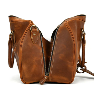 Vintage Men's Outdoor Travel Duffle Bag Waterproof Luggage with Zipper Closure Real Leather Lightweight and Portable - Product Image 3