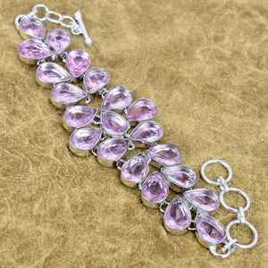 Handmade Luxury 925 Sterling <b>Silver</b> Tennis Pink Kunzite Glowing <b>Charm</b> <b>Bracelet</b> Adjustable Link Jewelry Gift GIA Certified - Product Image 5