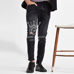 Nueva moda invierno oscuro transpirable ecológico recto ajuste Casual sólido pantalones de mezclilla para hombres 100% algodón de alta calidad - Product Image 2