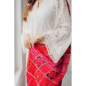 MARIA B-3PC Chemise en Chiffon Brodé Chikankari Printemps/Été avec Dupatta à Imprimé Chunri et Pantalon - BIC-4051 - Product Image 6