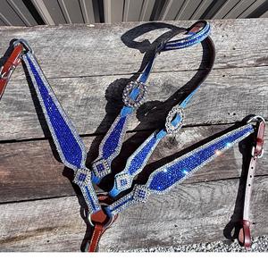 Western Equestrian Headstall Breast Collar <b>Set</b> Cow Hide Leather Floral Carving Tooling German Silver Buckle Horse Riding - Product Image 1