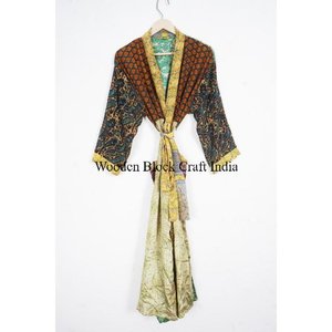 Magnifique kimono long en soie pure, couvre-maillot de plage, été, confortable, doux, motif floral, fermeture à cordon, vacances, femmes - Product Image 1