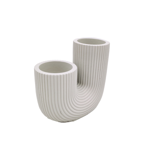 <b>White</b> Ribbed U-Shape Cement <b>Candlestick</b> Holder Modern Nordic Minimalist Decor for Home or Office Easter - Product Image 2