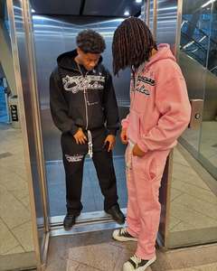 Sweats à capuche et sweatshirts pour hommes Sweat à capuche à fermeture éclair oversize Logo imprimé brodé Sweat à capuche zippé en coton blanc imprimé bouffant en noir - Product Image 3