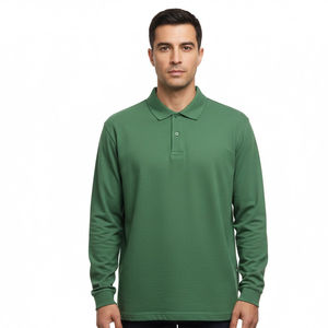 Chemise à manches longues slim fit pour homme, tricotée, unie, décontractée, séchage rapide, fournisseur d'usine OEM personnalisé, vente en gros, 100% coton, golf - Product Image 1