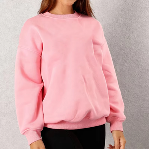 Sudadera de cuello redondo bordada personalizada de lana de algodón rosa con estampado de invierno de alta calidad de lujo para mujer - Product Image 5