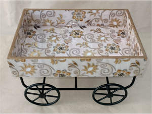 Bandeja de carro de madera hecha a mano para cenar y servir comida Característica decorativa - Product Image 2