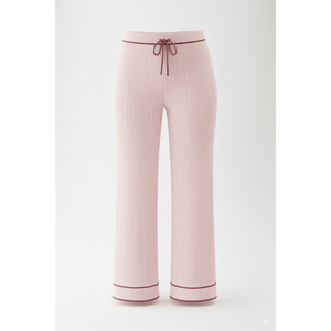 Salopette moderne en tricot côtelé à jambes larges avec cordon de serrage pour femmes, bordure contrastée, taille élastique, écologique, respirante, détente, vente en gros - Product Image 1