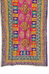 Gương dân tộc cổ điển chi tiết Khăn choàng lụa Nhiều màu dupatta với hoa văn dài màu xanh lá cây màu hồng nâu - Product Image 4