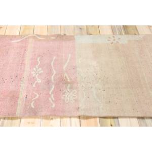 Tapis turc décoratif 3,3x6,4 pi (100x196 cm), tapis en laine vintage rose à motifs floraux - Product Image 3