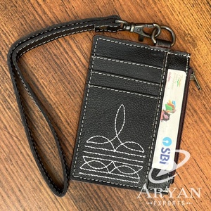 Nuevo patrón de punto de bota de moda para mujer, tarjetero de cuero genuino personalizado para negocios, billetera de identificación con cremallera, monedero - Product Image 1