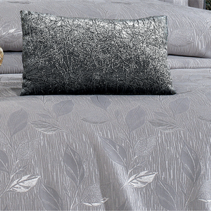 Ensemble de couvre-lit Guzide Flower Grey 4 pièces rayé 100% chenille tissé anti-acariens anti-déchirures lavable taille King - Product Image 4
