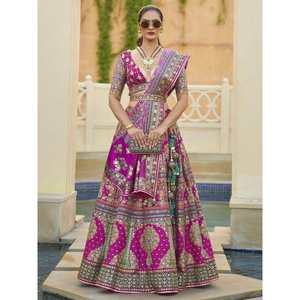 Lehenga Choli de demoiselle d'honneur en soie Rajwadi rose Rani séduisant avec des travaux de miroir, vêtements de mariage - Product Image 3