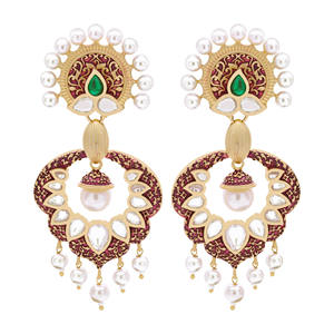 Pendientes chapados en oro AD elegantes, Pendientes colgantes AD tradicionales, joyería de imitación antigua, exportación, proveedor de joyería de moda personalizada - Product Image 2