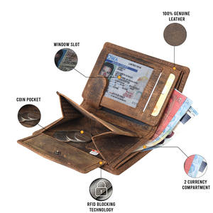 Portefeuille vertical à trois volets en cuir véritable pour homme - Product Image 3