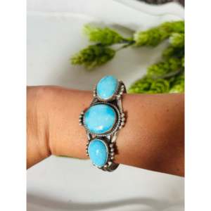 Navajo Handmade Cultural Collectible Sonoran Mountain Turquoise & Sterling <b>Silver</b> <b>Cuff</b> <b>Bracelet</b> - Product Image 2