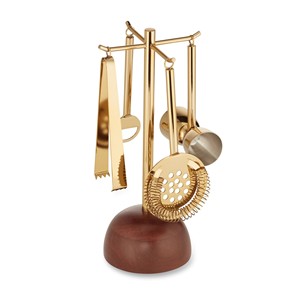Ensemble d'outils de bar en finition or de luxe avec support en bois, accessoires professionnels pour la préparation de cocktails, décoration élégante pour bar à domicile - Product Image 5