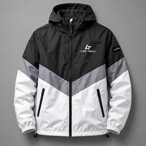 Custom Color Block Windbreaker Jacket <b>Hooded</b> <b>Zip</b> Up Outerwear Lightweight Sports Jacket for Unisex - Product Image 1
