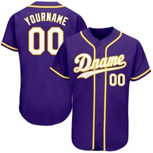 Ropa de equipo personalizada más vendida Camiseta de béisbol auténtica morada blanca y dorada personalizada - Product Image 1