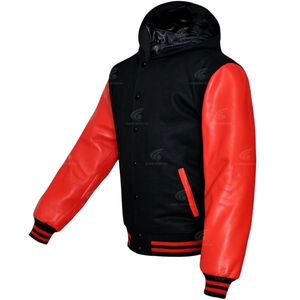 Veste d'hiver pour homme en cuir de qualité supérieure, 100% laine véritable, coupe-vent, col montant, design universitaire, style urbain - Product Image 1