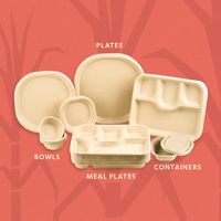 Assiettes jetables en bagasse compostables, robustes, à 3 compartiments, couleur naturelle, compatibles micro-ondes, pour mariage, tailles 6''-12''